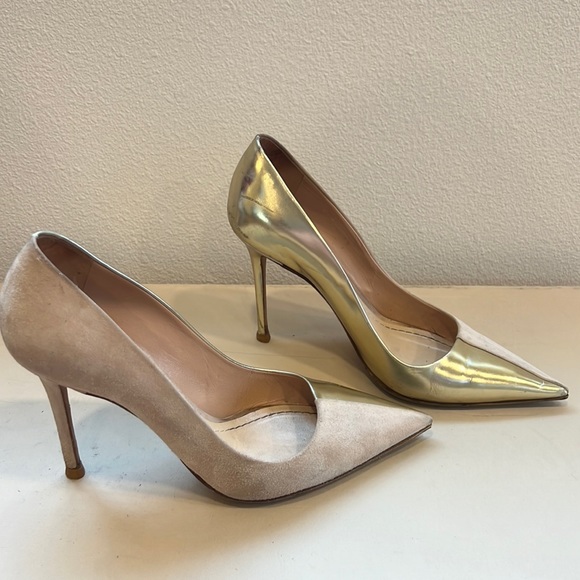 Christian Dior Beige Suede & Gold Leather Pumps - Picture 3 of 6